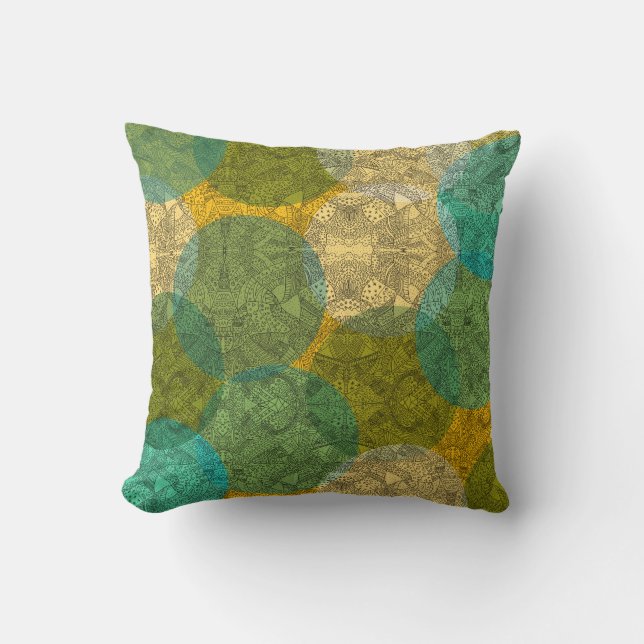 Almofada Greens and yellow Symmetrical Doodle Mandala  (Frente)
