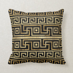 Almofada Grego-mosaico meandro-chave grega preto e Dourado