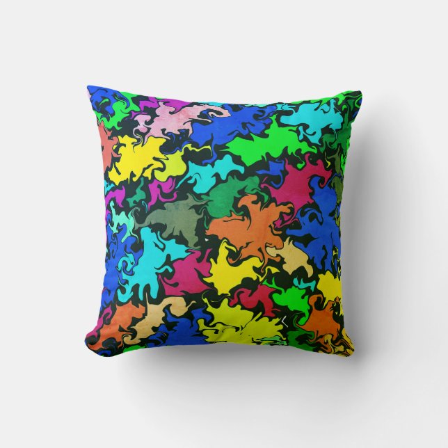 Almofada Grelha Colorida abstrato / Folha Verde / (Frente)