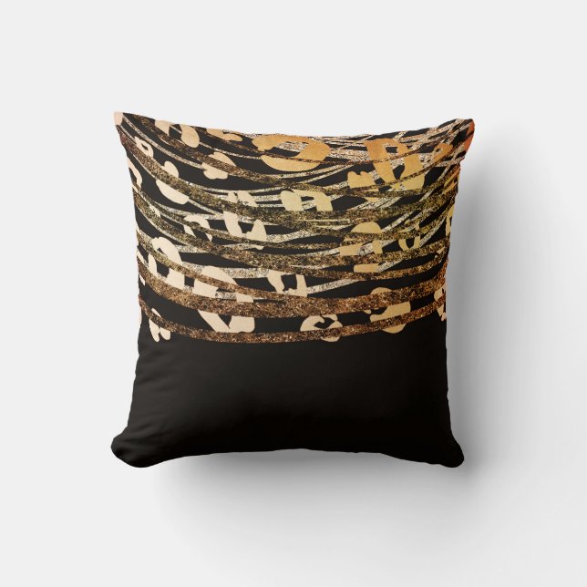 Almofada Grelha de Impressão de Leopardo Negro Dourado de B (Frente)