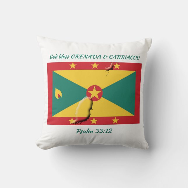 Almofada GRENADA FLAG MAP Patriotic Scripting, BRANCO Perso (Frente)