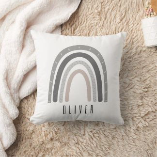 Almofada Grey/Neutral Boho Rainbow Monogram Pillow 