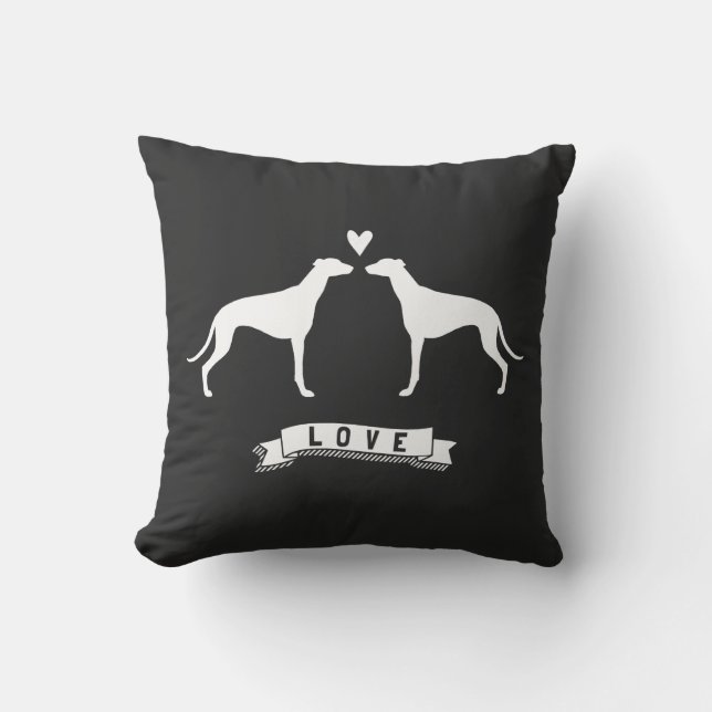 Almofada Greyhounds Love - Canina Silhouettes com Coração (Frente)