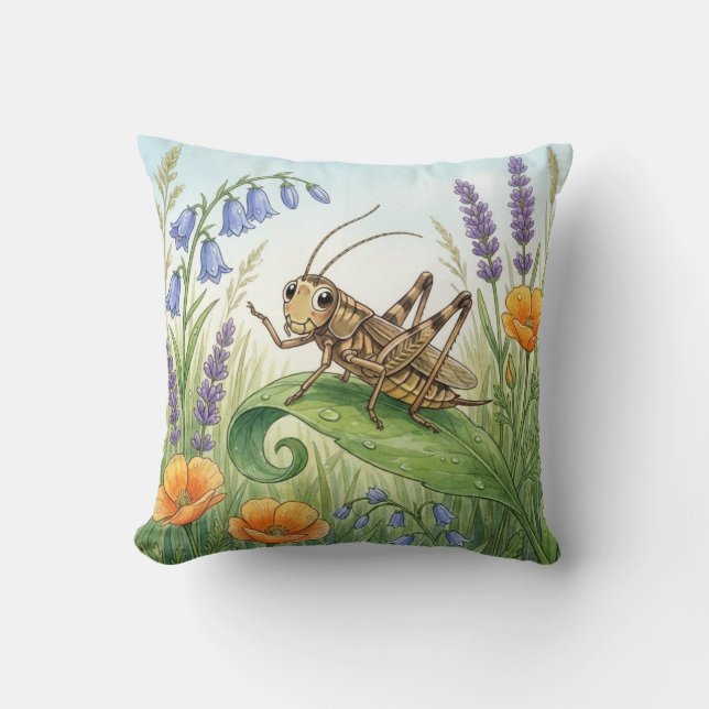 Almofada Grilo Fofo em uma Folha Pequenos Insetos (Frente)