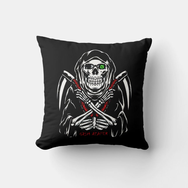 Almofada Grim Reaper Scythe Death Skeleton Bones Halloween (Frente)