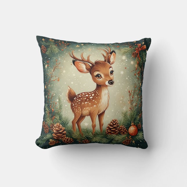 Almofada 🦌 Grinalda de Natal de Veado Fofo Alegria (Frente)