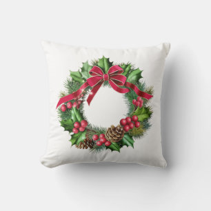 Almofada Grinalda de Natal Elegante com Laço Vermelho, Azev