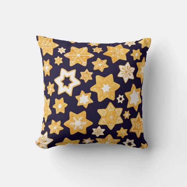 Almofada Grinalda do biscoito do Natal com fundo dos azuis (Frente)