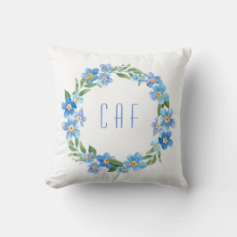 Almofada Grinalda Floral Amarela Azul Monogramada