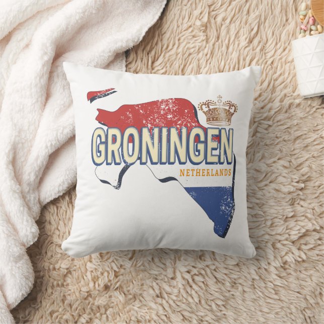 Almofada Groningen Países Baixos - Mapa Retro Holandês Vint (Cobertor)