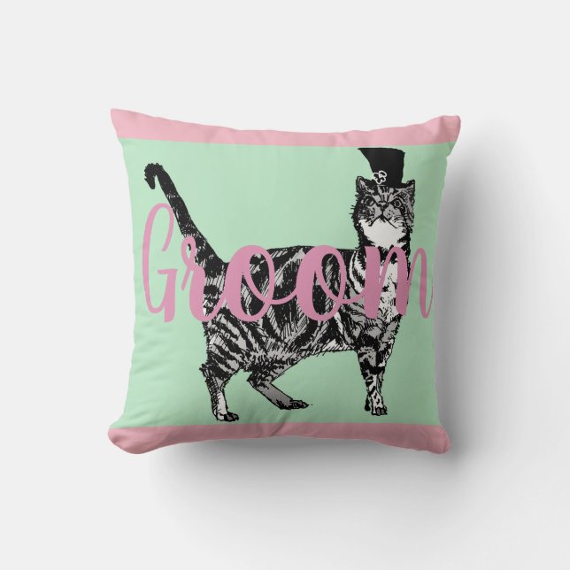 Almofada Groom Pink Tabby cat floral Casamento Cushion (Frente)