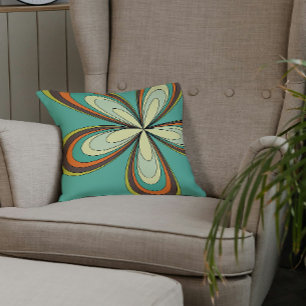 Almofada Groovy 60s 70s Turquesa de Flor Hippie Retro Daisy