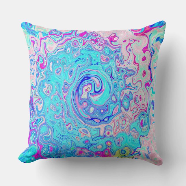 Almofada Groovy Abstrato Retro Robin Ovo Blue Swirl (Frente)