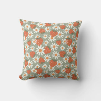 Almofada Groovy Daisy Impressão de Morango Verão Primavera