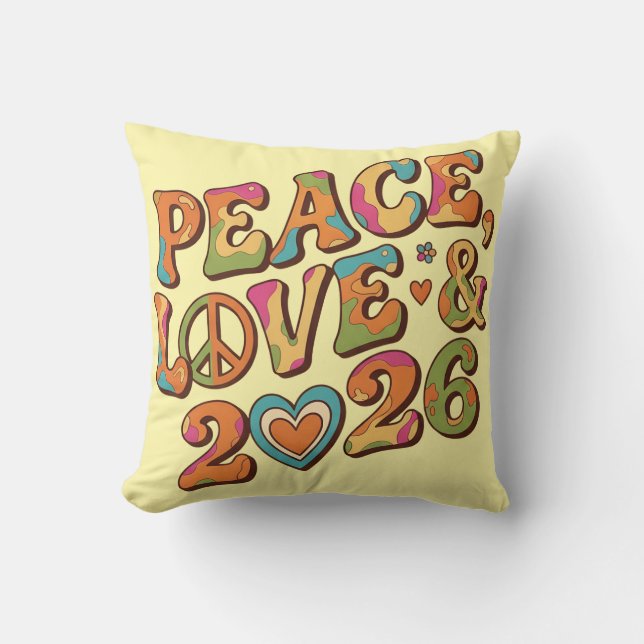 Almofada Groovy Peace Love 2026 Retro Pillow (Frente)