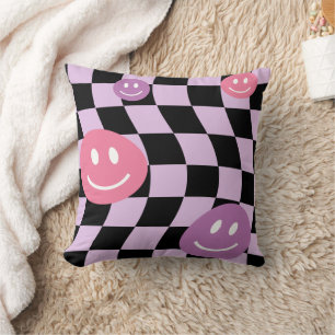 Almofada Groovy psicedelic Retro Smiley Checkerboard,