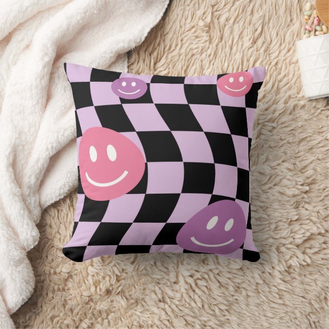 Almofada Groovy psicedelic Retro Smiley Checkerboard, (Cobertor)