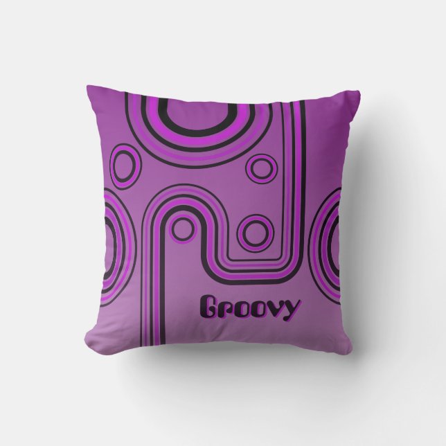 Almofada Groovy Retro 1960s Design linear roxo e rosa (Frente)
