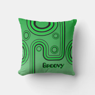 Almofada Groovy Retro 1960s Design linear verde e preto