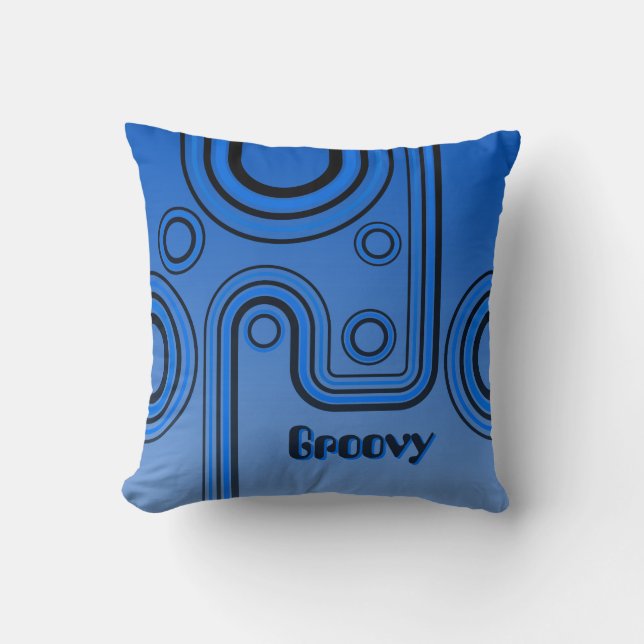 Almofada Groovy Retro 1960s Linear Design Blue and Black (Frente)