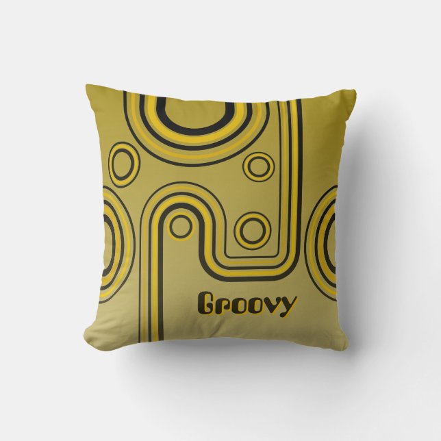 Almofada Groovy Retro anos 60 Design linear amarelo e preto (Frente)