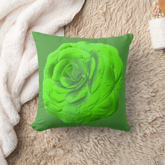 Almofada Grüne Rosenblüte – Florales 3D-Design -  (Cobertor)