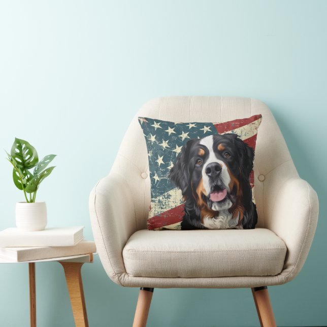 Almofada Grunge American Flag Bernese Mountain Dog (Cadeira)