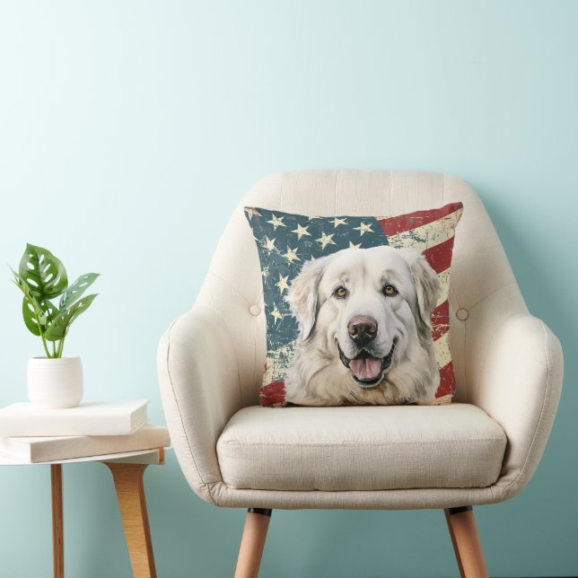 Almofada Grunge American Flag Excelente Pyrenes Dog (Cadeira)