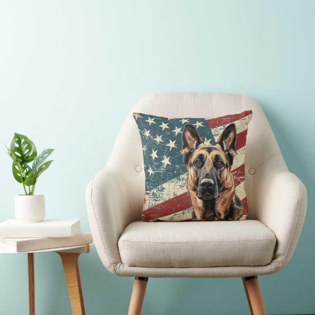 Almofada Grunge American Flag Malinois og Belga (Cadeira)
