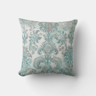 Almofada Grunge Damask Aqua Mint Blue Blush Pink