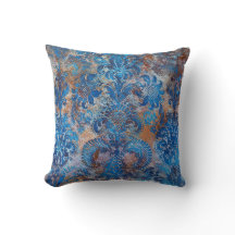 Grunge Damask Azul Cobalto Ferrugem Laranja