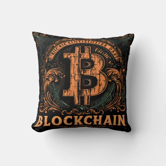 Almofada Grunge decorative Bitcoin logo blockchain Design (Frente)