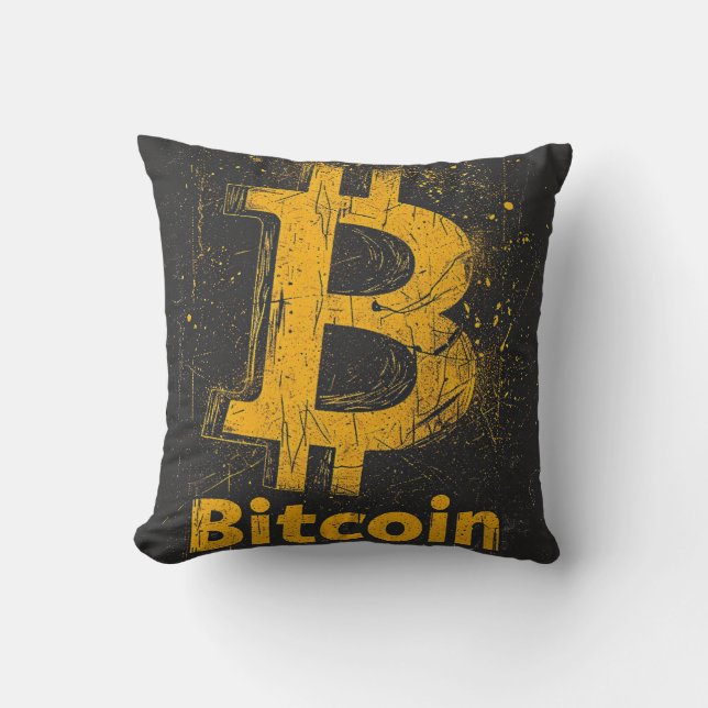 Almofada Grunge decorative Bitcoin logo blockchain Design (Frente)