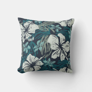 Almofada Grunge Hibiscus, Cartaz Floral Tropical.