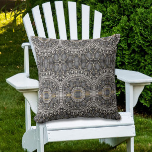 Almofada grunge steampunk art deco black prata bohemian
