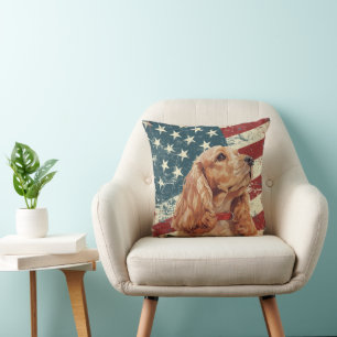 Almofada Grunge USA Flag Cocker Spaniel Dog