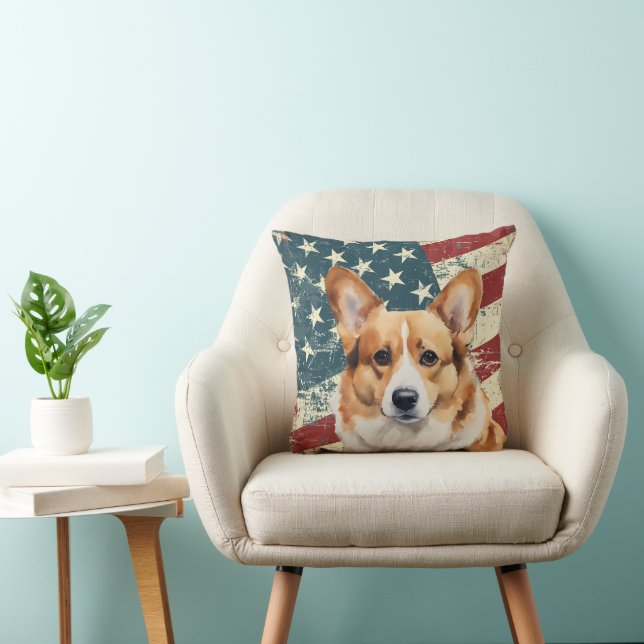 Almofada Grunge USA Flag Corgi Dog (Cadeira)