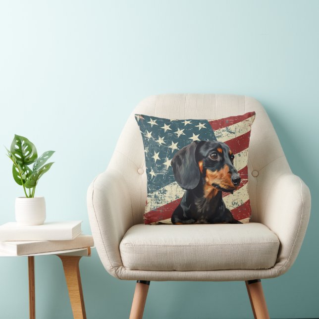 Almofada Grunge USA Flag Dachshund Dog (Cadeira)