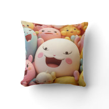 Grupo de criaturas suaves e felizes em pastéis