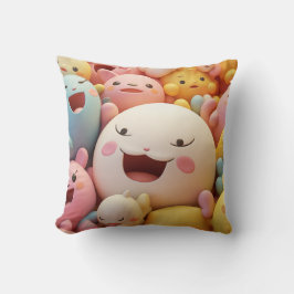 Almofada Grupo de criaturas suaves e felizes em pastéis
