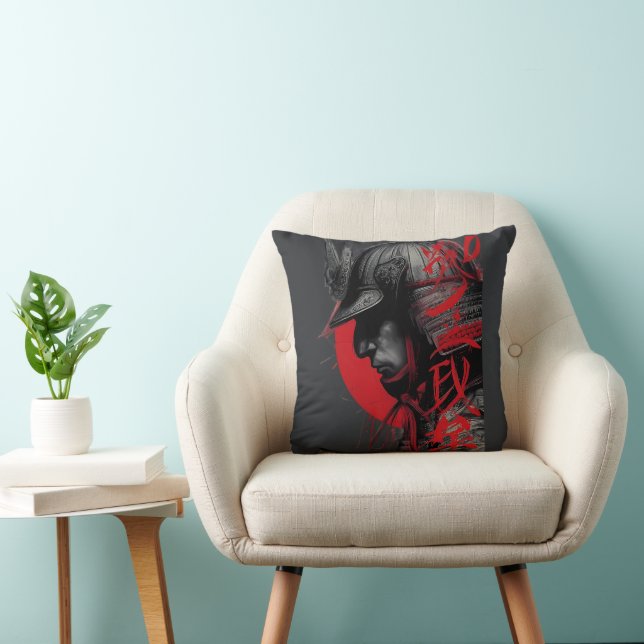 Almofada Guerreiro Samurai Afiado Tinta Japonesa Sol Vermel (Cadeira)