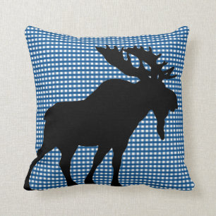 Almofada Guingão azul com o travesseiro dos alces de Maine
