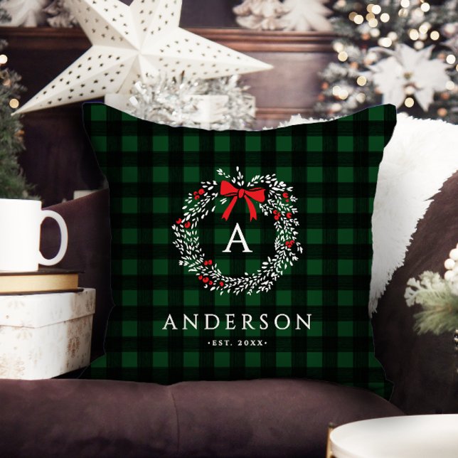 Almofada Guirlanda de Natal Rústica Personalizada Xadrez de (Criador carregado)