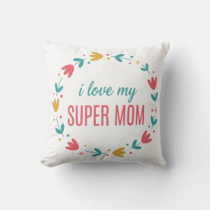 Almofada Guirlanda Floral Colorida Eu Amo Minha Super Mãe C