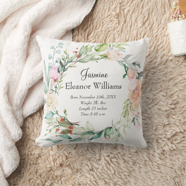 Almofada Guirlanda Floral de Rosas Estatísticas de Nascimen (Cobertor)