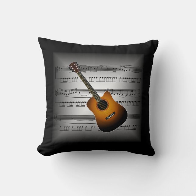 Almofada Guitarra ~ 3 D Sheet Music ~ Travesseiro Cinza/Bla (Frente)
