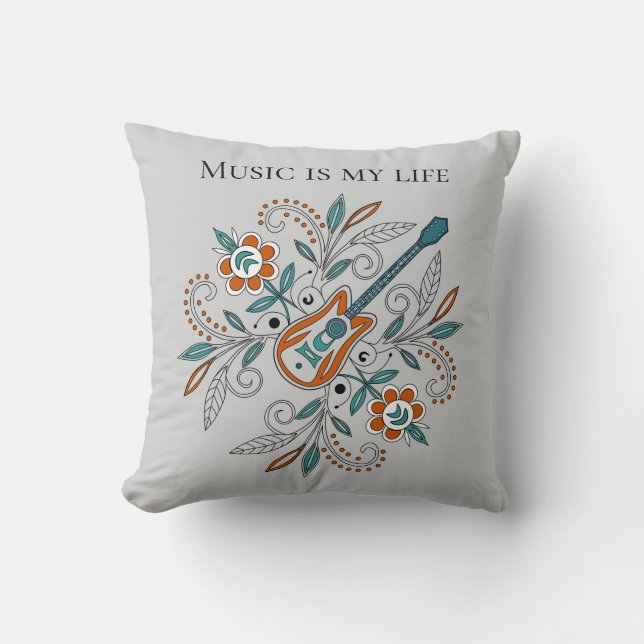 Almofada Guitarra Boho Rock’n’Roll com flores (Frente)