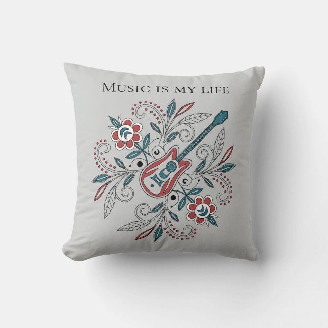 Almofada Guitarra Boho Rock’n’Roll com flores (Frente)