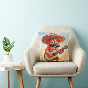 Almofada Guitarrista Pimenta Chili Vermelha Mexicana
