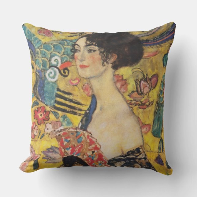 Almofada Gustav Klimt Lady Com Pintura Fan Art Nouveau (Frente)